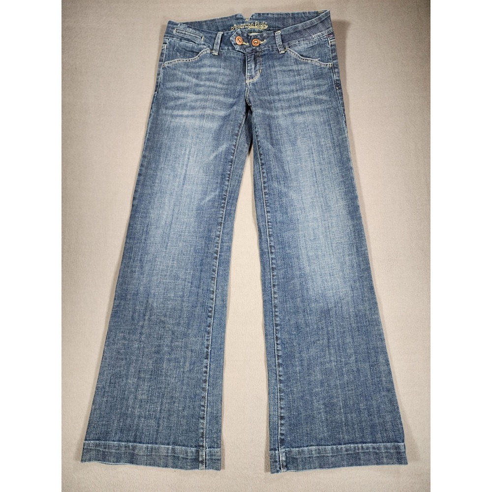 Vintage American Eagle Low Rise Wide Leg Flare Double Button Jeans Size 8 Reg